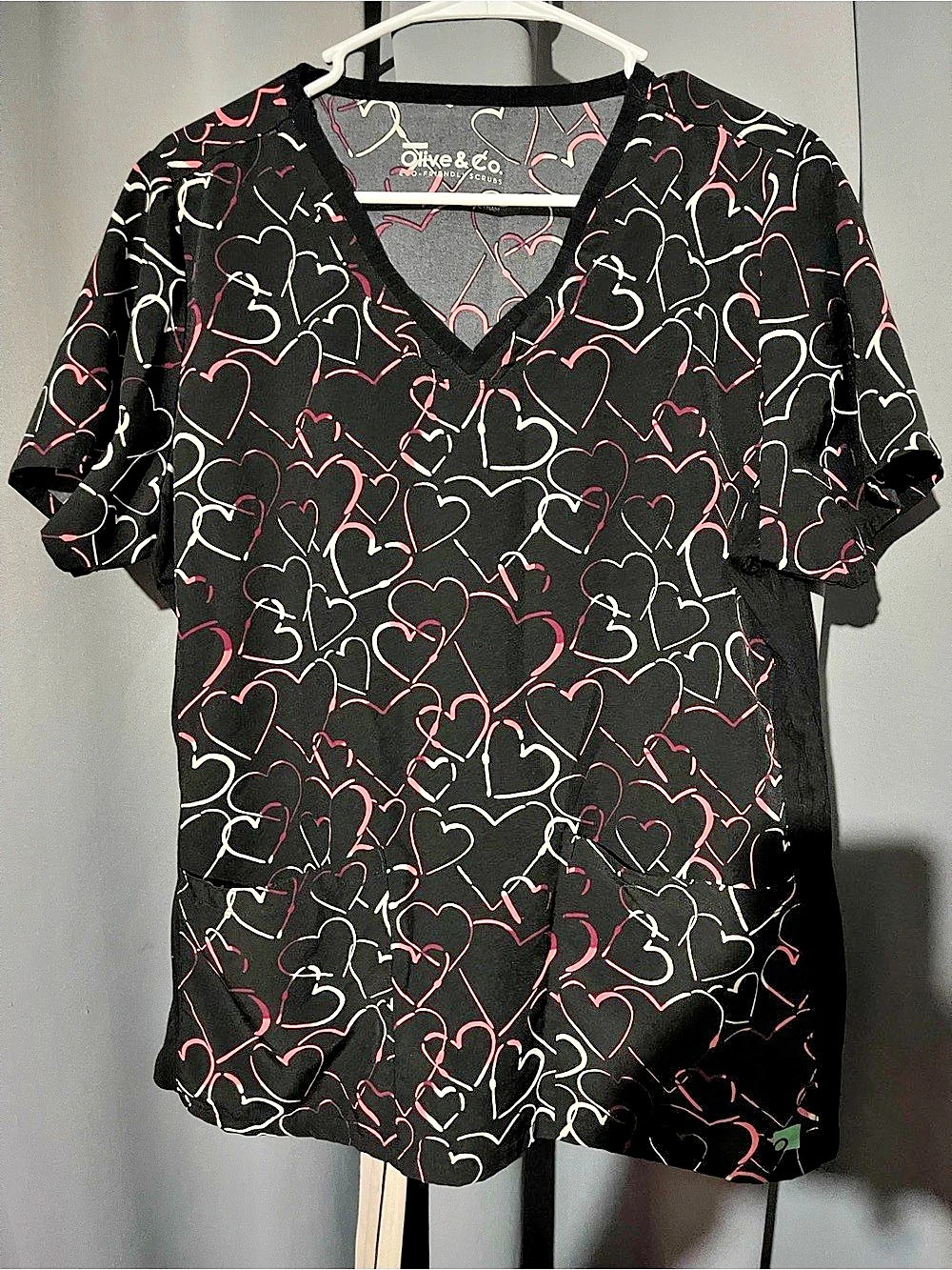 Scrub Heart Print Short Sleeve Top